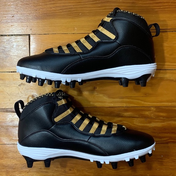Nike Air Jordan 10 Mid Football Cleats Black Gold - Picture 2 of 7